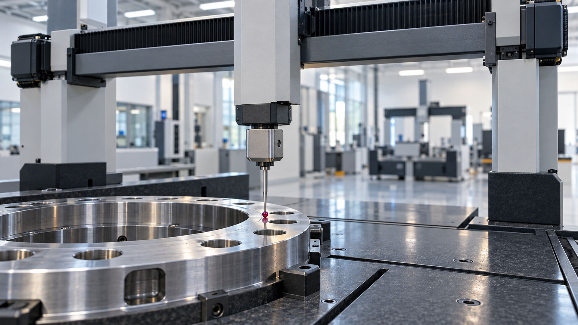 Inspector measuring a large machined part