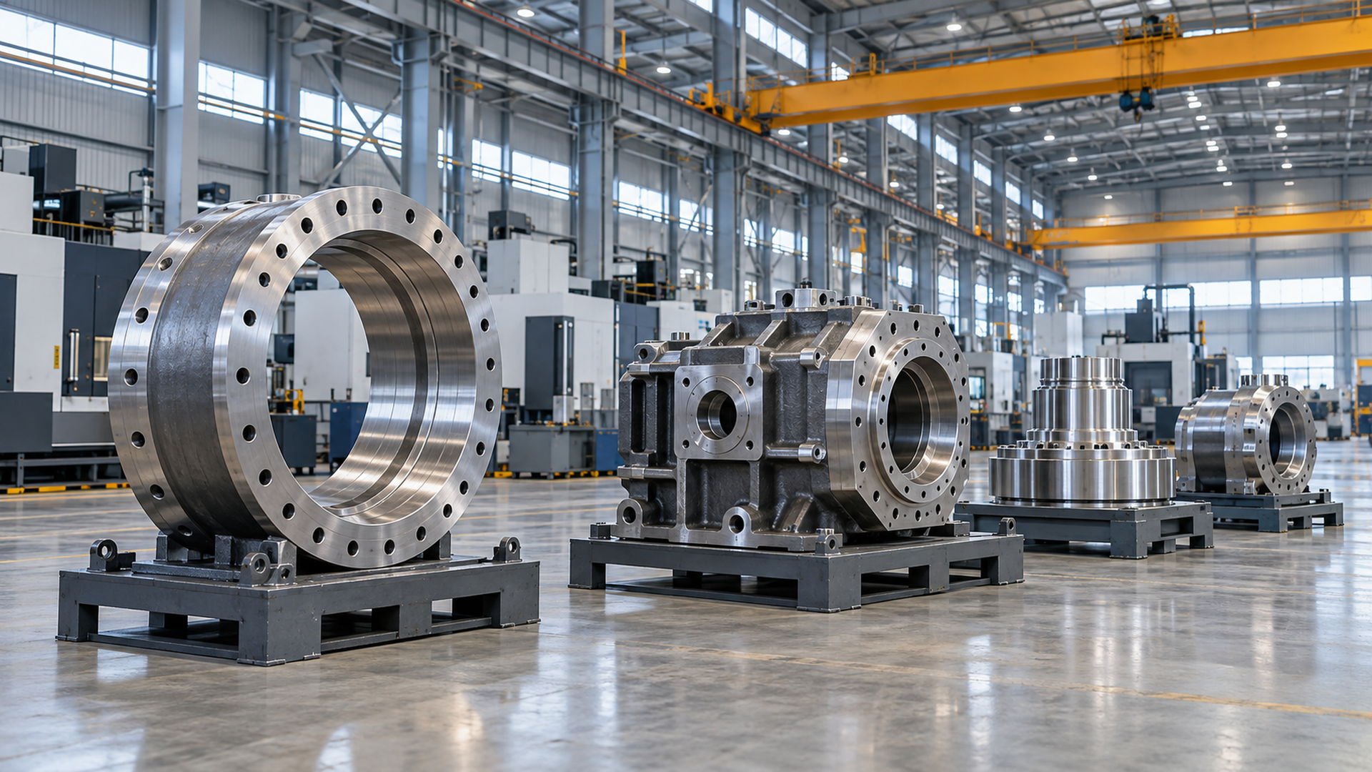 Large machined steel parts ready for shipment